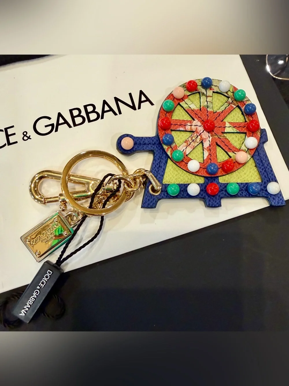 Dolce & Gabbana Gold-Tone Multicolor Ferris Wheel Accent Key Charm